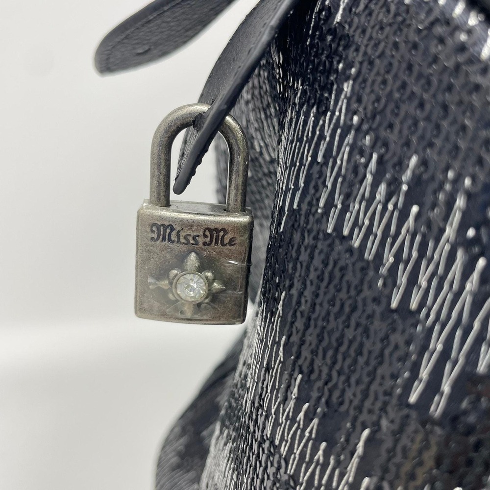 Miss Me Y2K Black Silver Handbag Shiny Bowler Satchel Lock Key Charms GUC 2000s - Picture 4 of 9